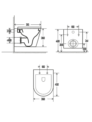 AQM2001MB Унитаз подвесной с сиденьем SoftClose, Rimless, скрыт крепеж. 515x355x365, черный матовый
