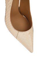 Женские туфли рептилия золотистые на бамбуковом каблуке