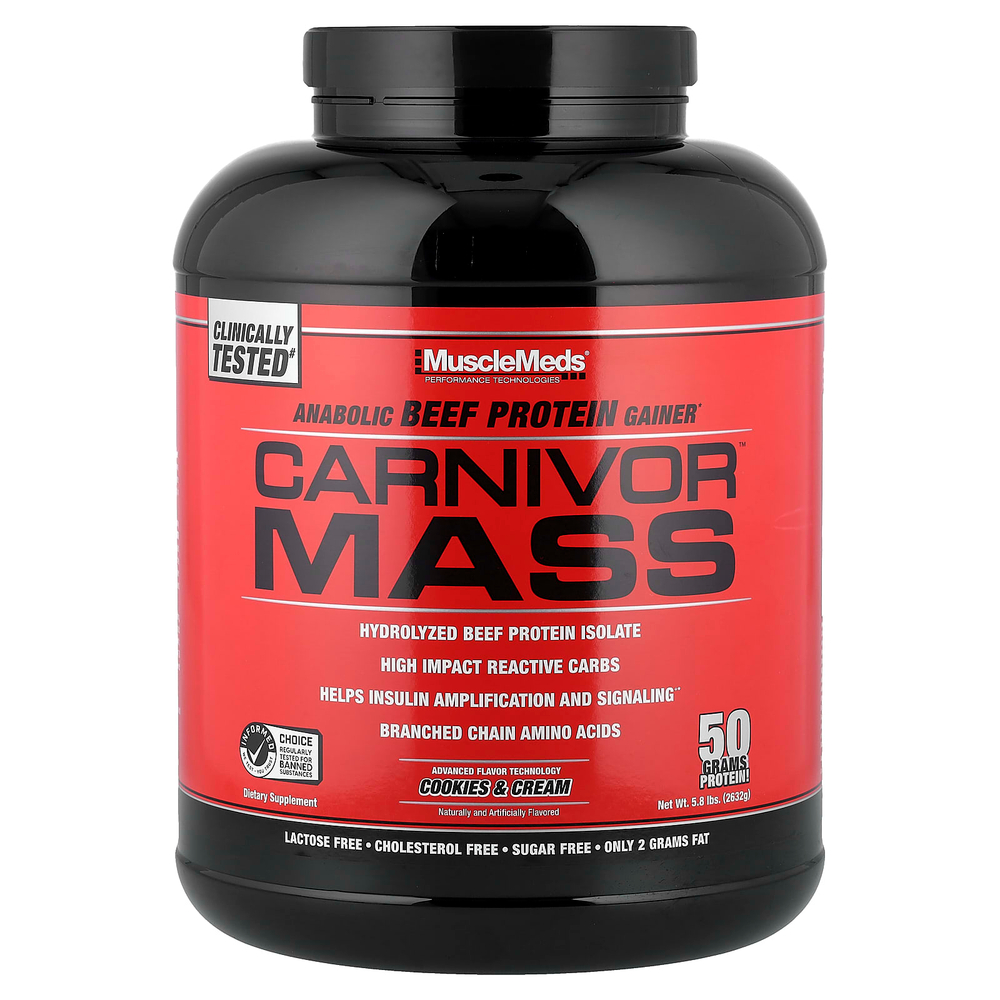 MuscleMeds, Carnivor Mass, анаболический протеин из говядины, печенье и сливки, 2632 г (5,8 фунта)