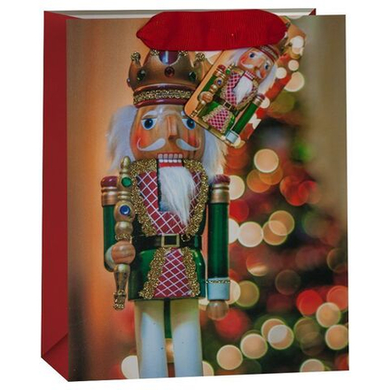 Пакет подарочный, Щелкунчик и новогодняя елочка, Красный, с блестками, 23*18*10 см, 1 шт.