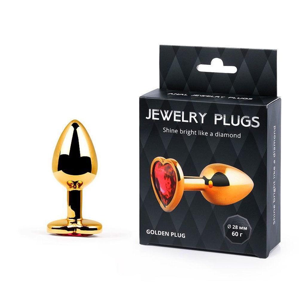 Анальная пробка Anal Jewelry Plug, 7 см – золотистая с сердцем