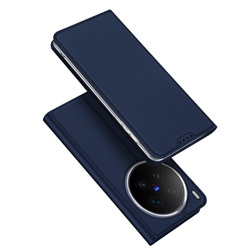 Чехол книжка из кожи синего цвета для Vivo X300 Ultra, серия Skin Pro Series от Dux Ducis