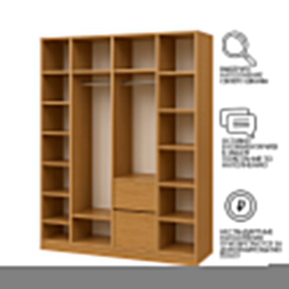 Шкаф Агератум МДФ четырехсекционный с антресолью и стеллажом Лайн флай (0,27) А10029 матовая - Орех Экко 9459  240*60*260