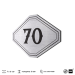 Номерок на дверь квартиры 70, для кабинета, офиса, шильдик 9 х 7 см, серебристый, Айдентика Технолоджи