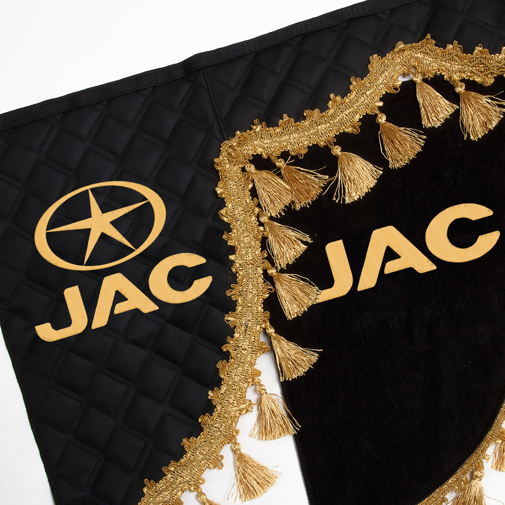 Ламбрекен с косынками стеганые JAC (экокожа, черный, золотые кисточки)
