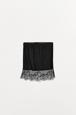 ZARA ПЛИССИРОВАННАЯ ЮБКА С КРУЖЕВОМ, ЧЕРНЫЙ