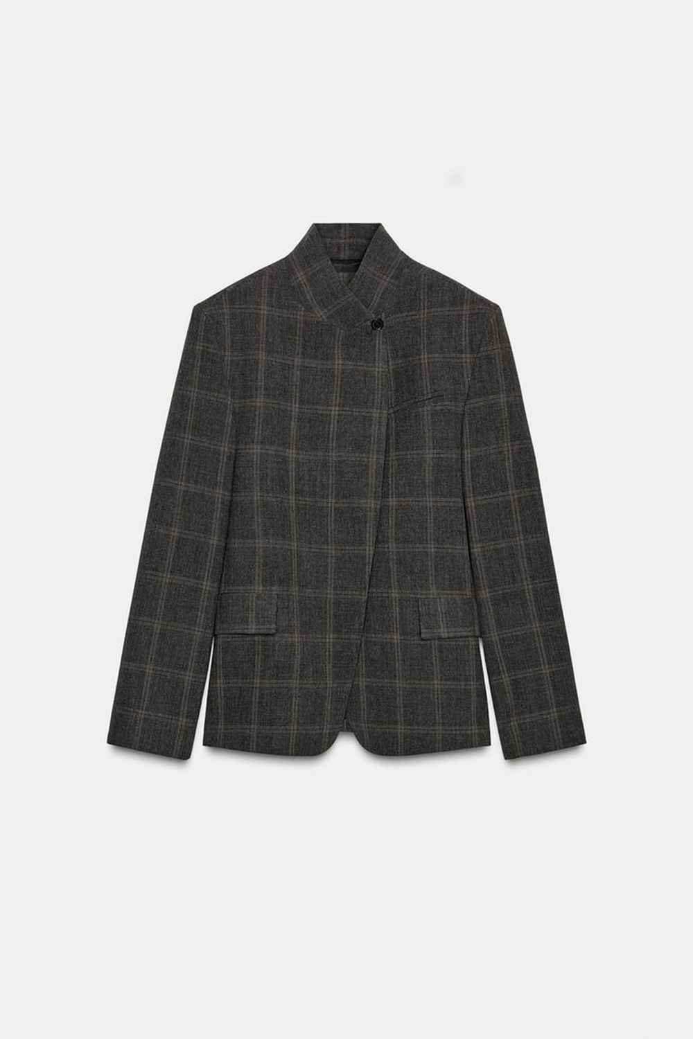 ZARA БЛЕЙЗЕР В КЛЕТКУ — ZW COLLECTION LIMITED EDITION, СЕРЫЙ МЕЛАНЖ