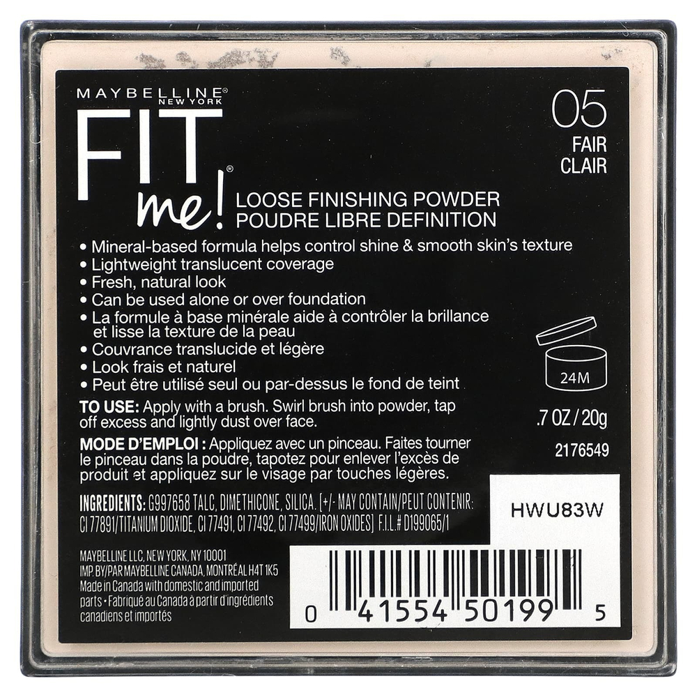 Maybelline, Fit Me, рассыпчатая финишная пудра, оттенок 05 «Светлый», 20 г