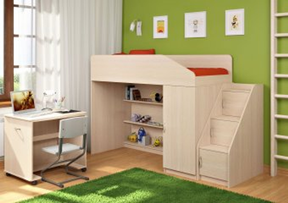 Кровать-чердак КарИВи Легенда 11.6  Дуб Молочный  Дуб Молочный
