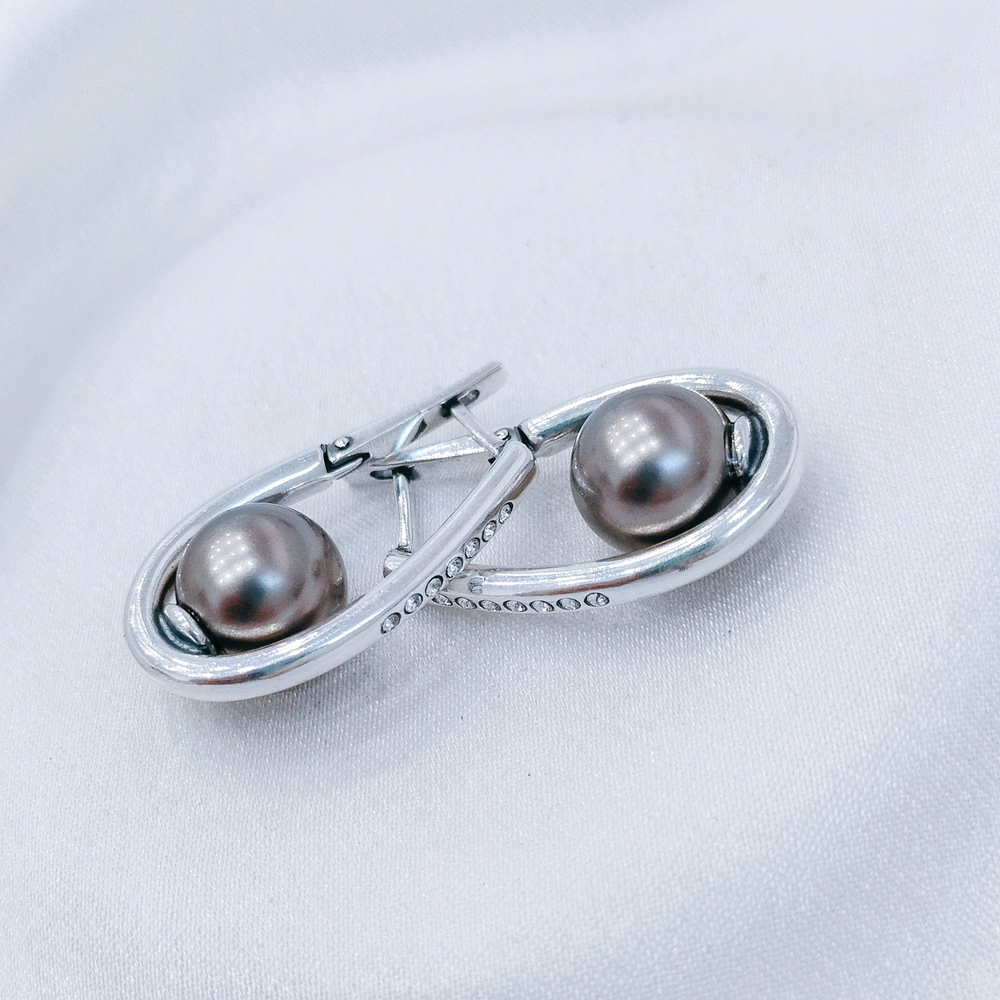 "Эол" серьги в серебряном покрытии из коллекции "Жемчужная" от  Jenavi  с английским замком