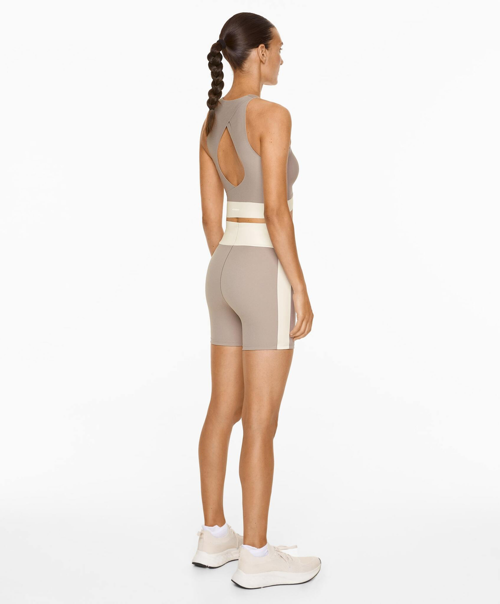 Oysho Легинсы-шорты Perfect-Adapt 10 см с широким поясом V-образной формы, серо-коричневый