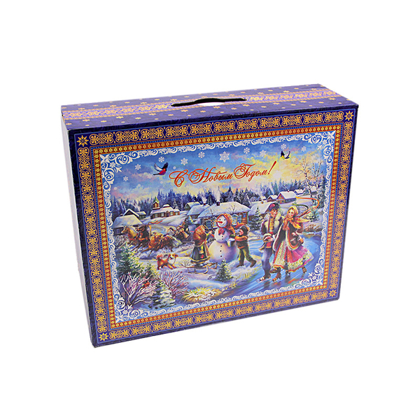 Коробка-чемодан большой «Новогодние гуляния» с пластиковой ручкой, 42х32х13 см