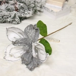 Украшение новогоднее «Пуансеттия - Рожедественская красавица» 23 см, Белый/Серебро