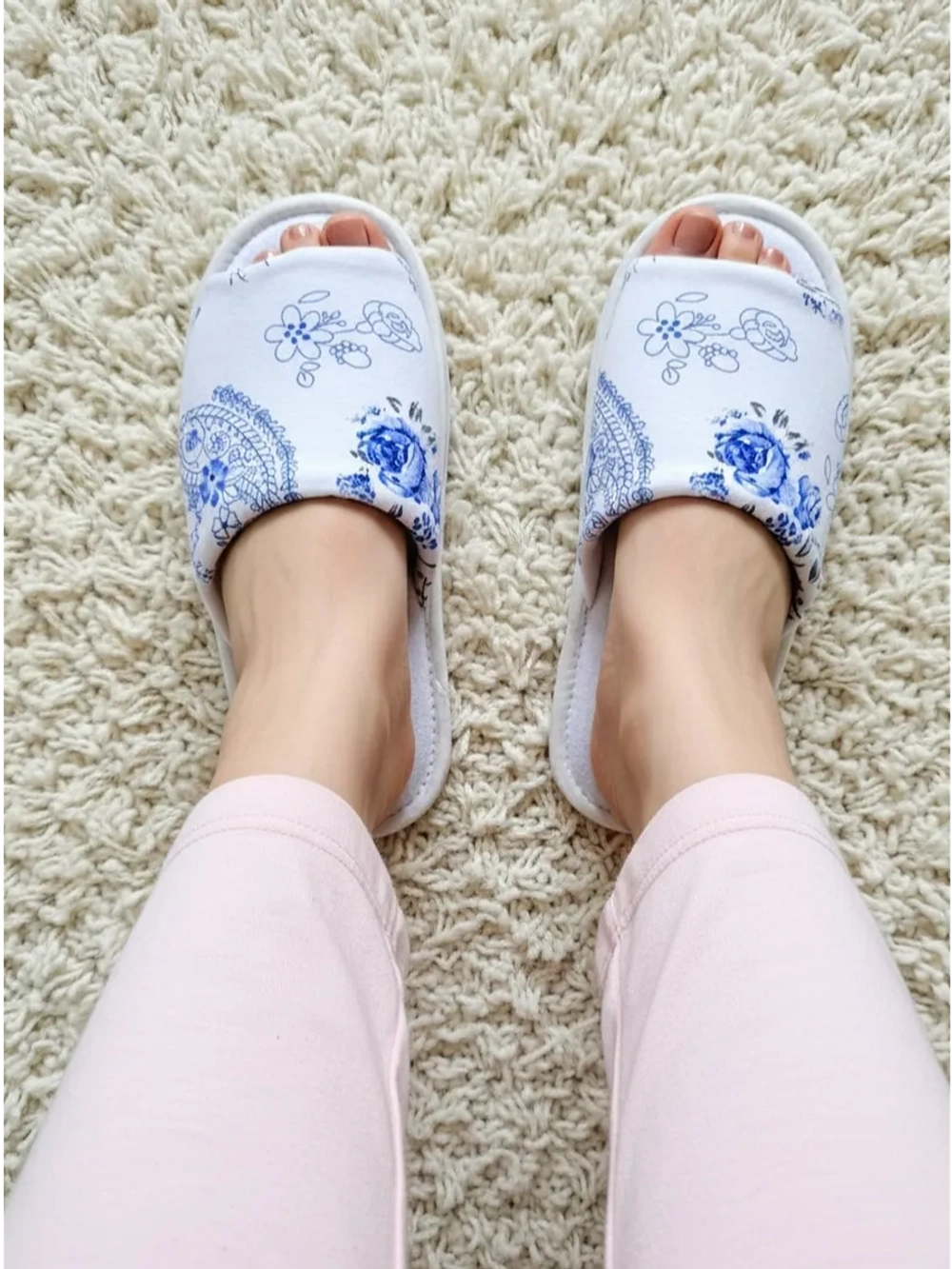 Тапочки хлопковые открытые Голубой цветок