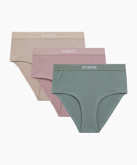 Женские трусы макси спорт (3шт) Atlantic 3CLP-009, хлопок, бежевый + розовый + зеленый