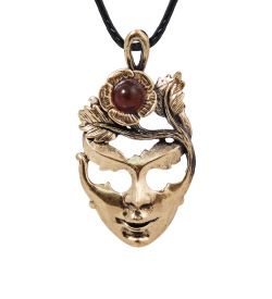 AM-4013 Подвеска «Маска Веточка» (латунь, янтарь)