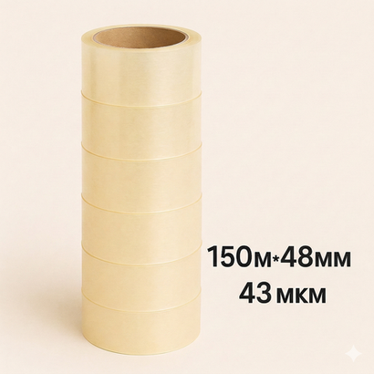 Скотч упаковочный 48мм x 150м, 43мкм, прозрачный