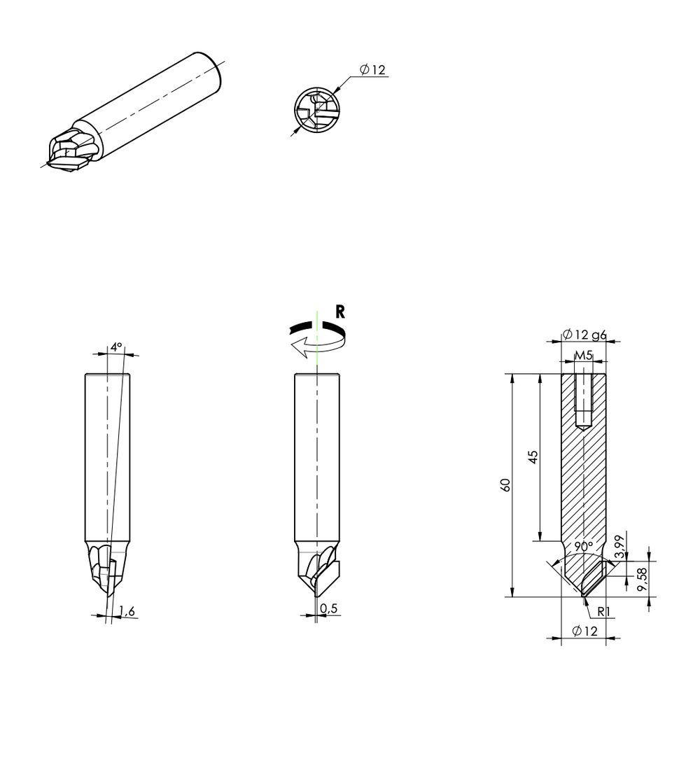 PCD концевая фреза D.12x9,58 S.12x45 Z1