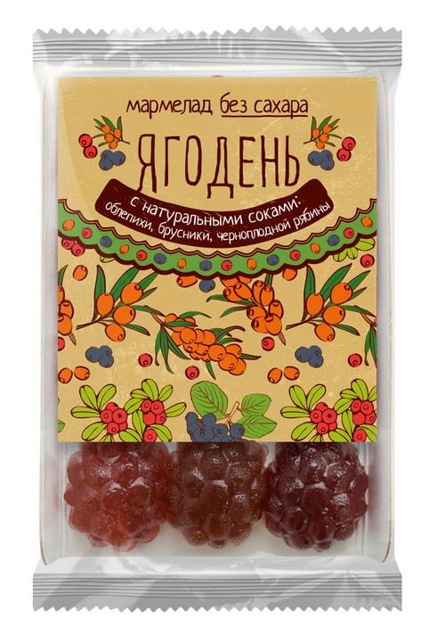 Мармелад Ягодень ассорти /облепиха, брусника, черноплодная рябина/ подложка / 165 г / Сибирский кедр