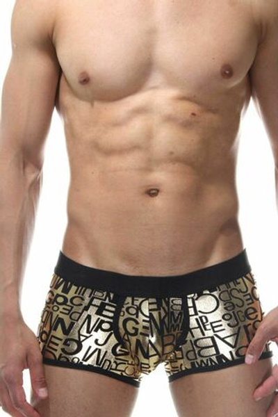 Мужские золотистые трусы-боксеры с принтом (Размер: XL) (Цвет: золотистый)