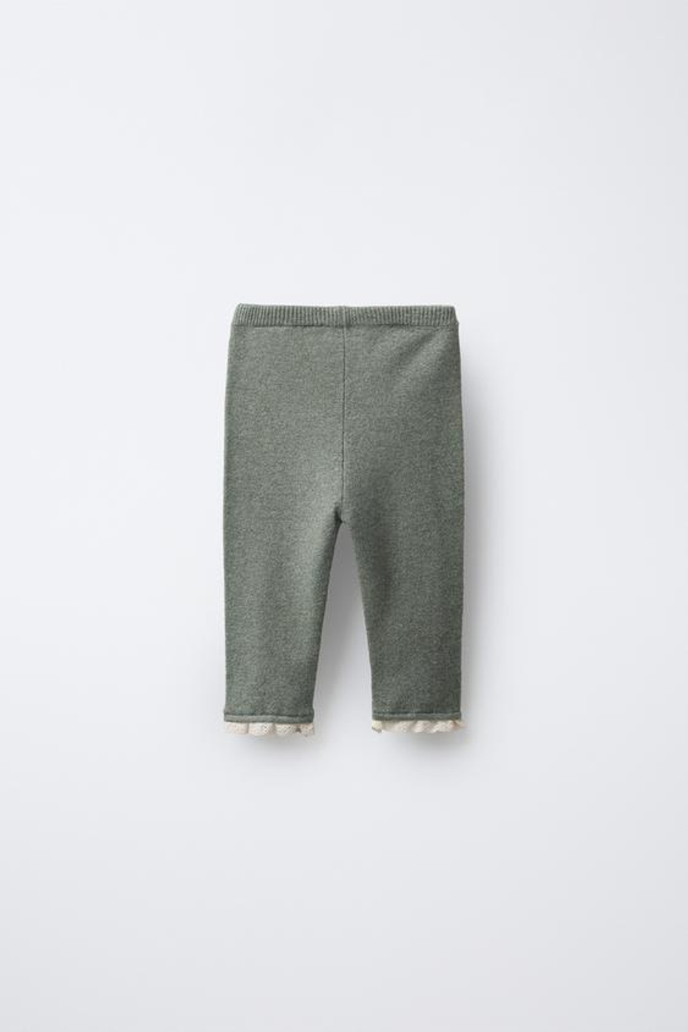 ZARA ТРИКОТАЖНЫЕ ЛЕГИНСЫ С КРУЖЕВОМ, СВЕТЛО-ЗЕЛЕНЫЙ