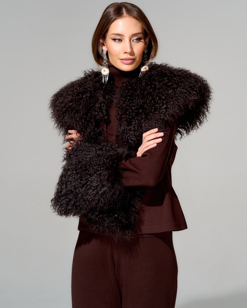 Кардиган с отделкой мехом ламы