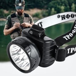 Фонарь налобный светодиодный Трофи TG9 аккумуляторный мощный яркий 2 режима черный