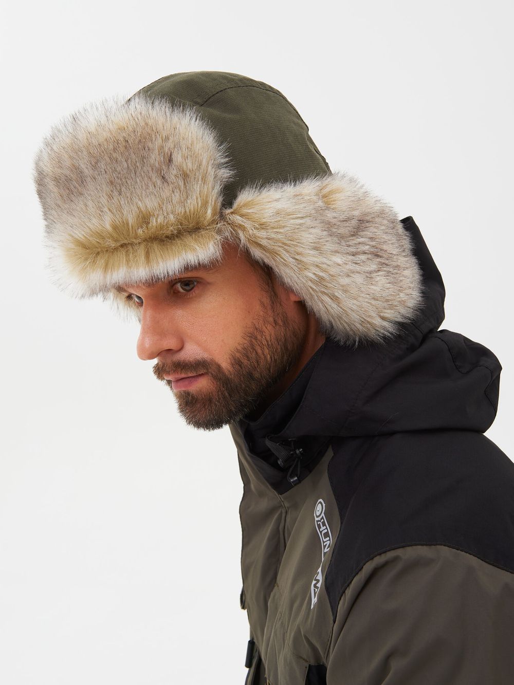 Шапка ушанка зимняя Горка-Люкс ткань Исландия цвет Хаки