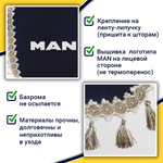 Ламбрекен с косынками Man (флок, синий, бежевые кисточки)