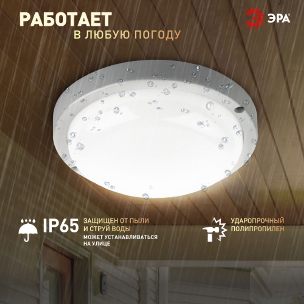 Светильник ЖКХ светодиодный ЭРА SPB-201-0-40K-015 IP65 15Вт 1425Лм 4000К D175 КРУГ | Светильники для ЖКХ IP65