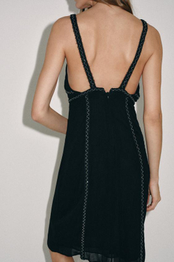 ZARA ПЛАТЬЕ ZW С ВЫШИВКОЙ И БУСИНАМИ, ЧЕРНЫЙ