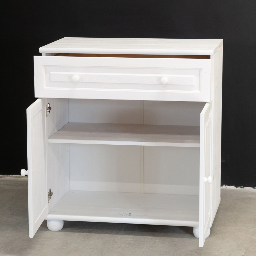 Комод белый с ящиками и дверцами Харви из массива сосны с филенкой для спальни и кухни в викторианском стиле, комод деревянный для вещей и одежды на ножках напольный