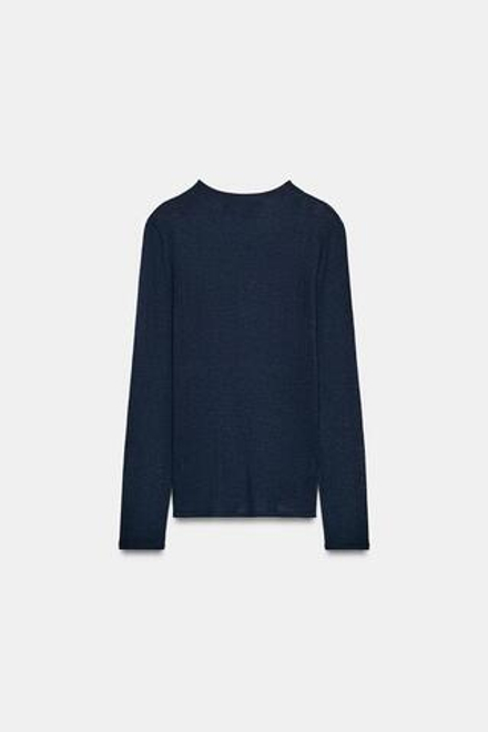 ZARA УЛЬТРАТОНКИЙ ТОП ИЗ ШЕРСТИ И ШЕЛКА, МОРСКОЙ СИНИЙ