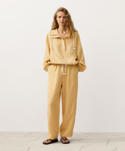 Oysho Прямые брюки из смеси лиоцелла и 24% льна, желтый