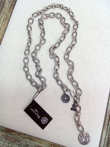 Цепь-трансформер из гладких и рифленых колечек, оттенки серебро и графит