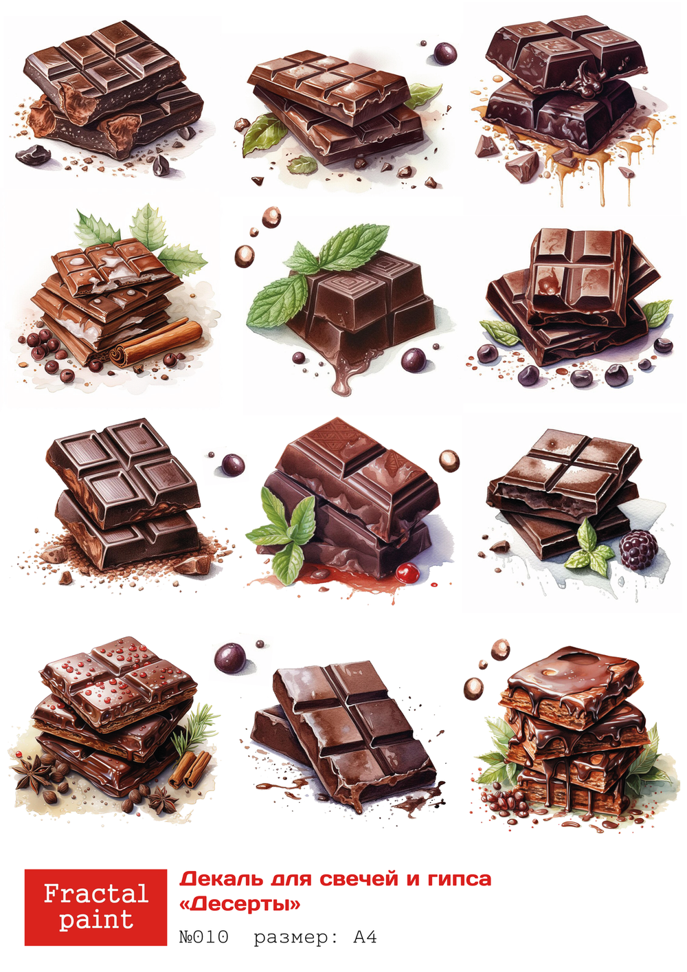 Трансфер переводной - декаль для свечей и гипса десерты 010