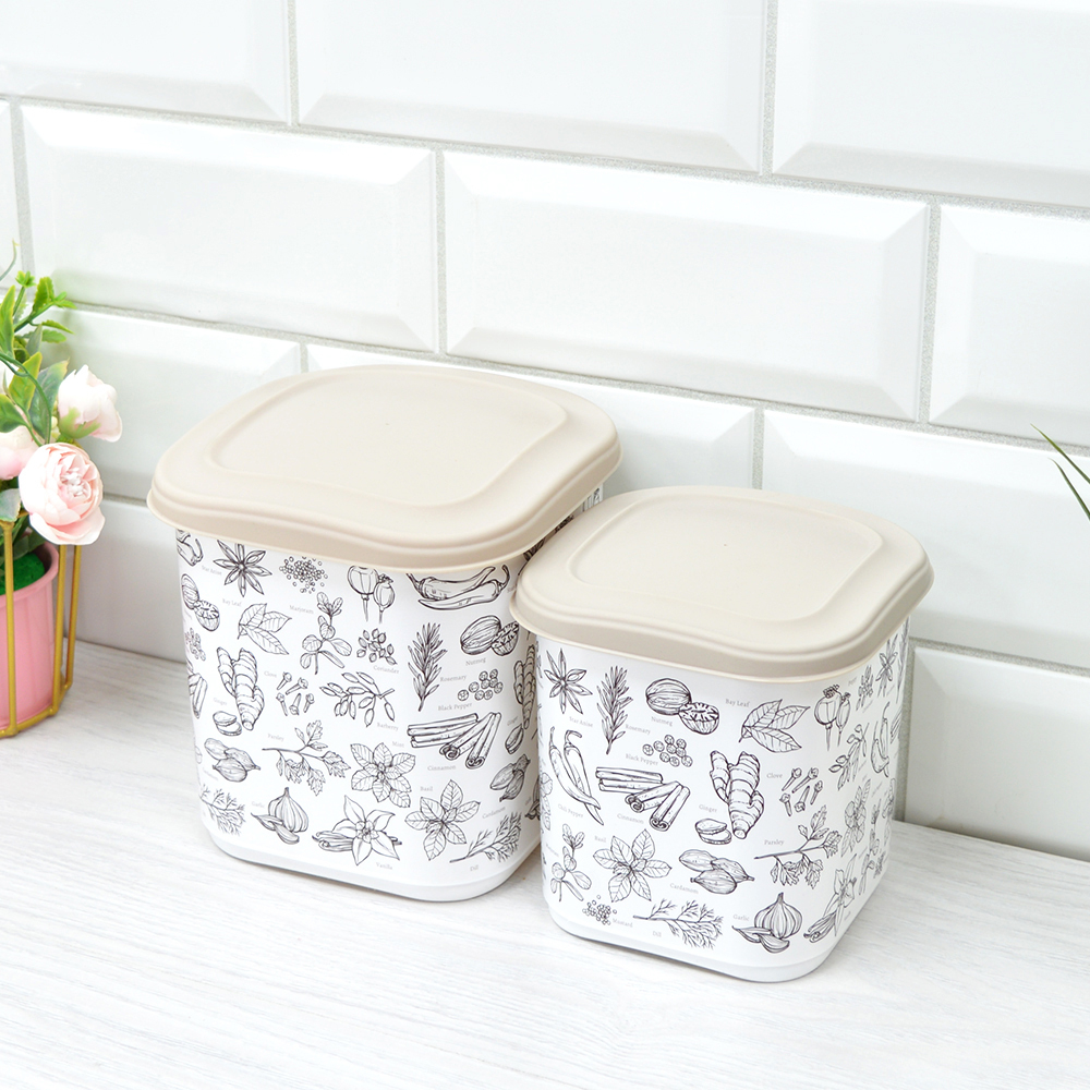 Емкость для сыпучих продуктов 1,1л с декором (бежевый) 455409