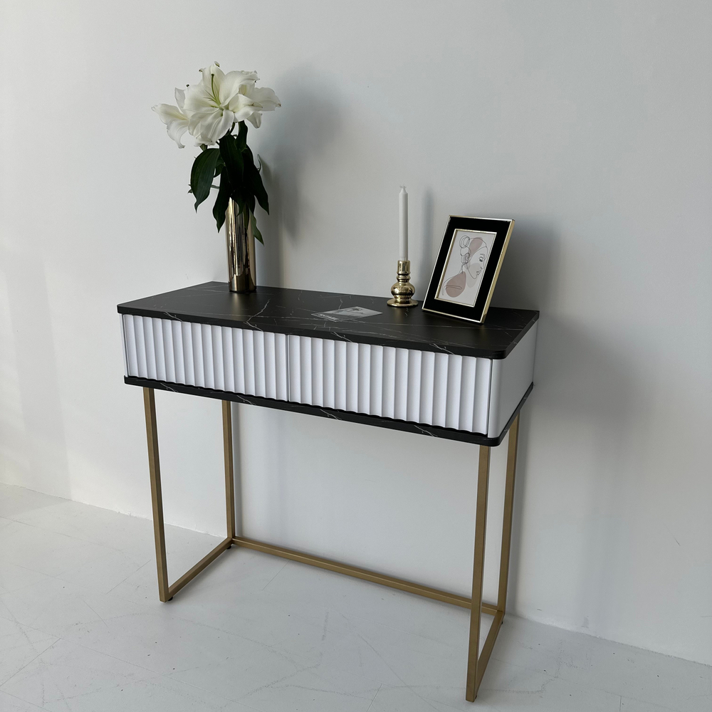 Туалетный столик консоль ROYAL 5011 эко (Мрамор Неро-Золото)