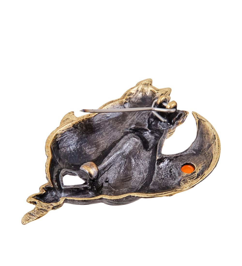 AM-3794 Брошь «Коты Лунное свидание» (латунь, янтарь)