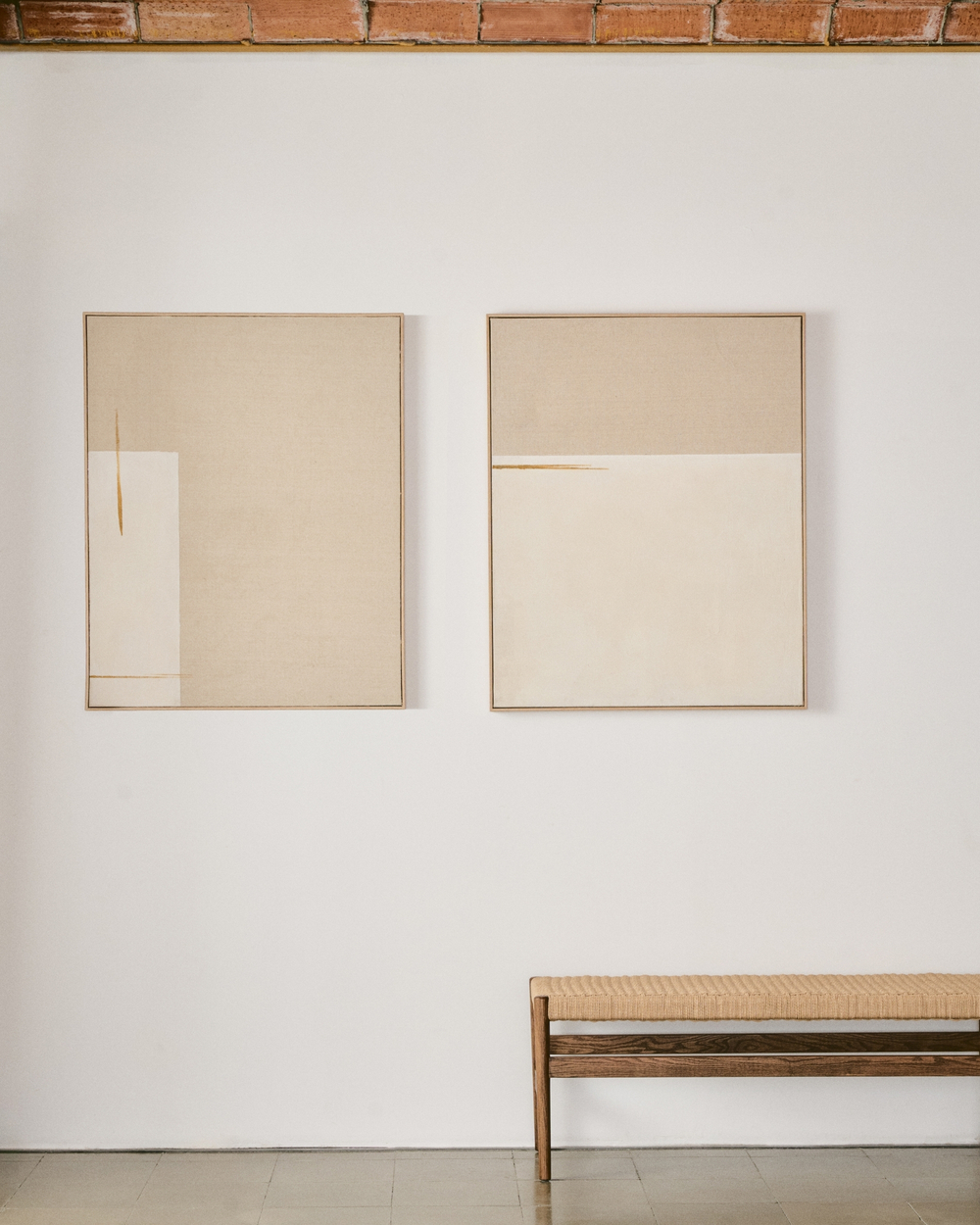 Salin Абстрактная картина с вертикальной льняной полосой 80 х 100 см