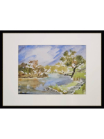 Картина авторская акварельная в паспарту 21х30 см на стену для интерьера "Разлив Осетра"