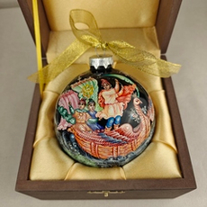 Шар новогодний (круговая роспись Палех) Летучий корабль в футляре