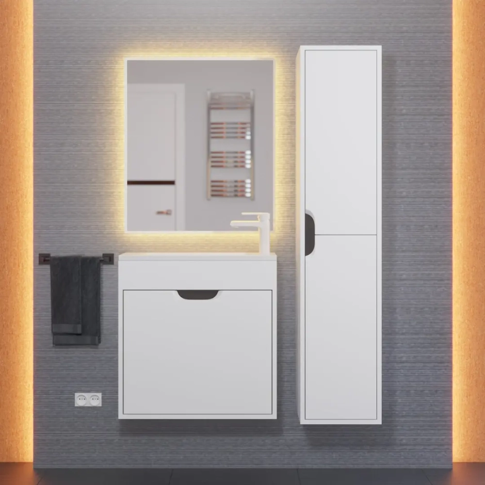 Тумба с раковиной для ванной Uperwood Modul 60 см, подвесная, матовая, белая/графит