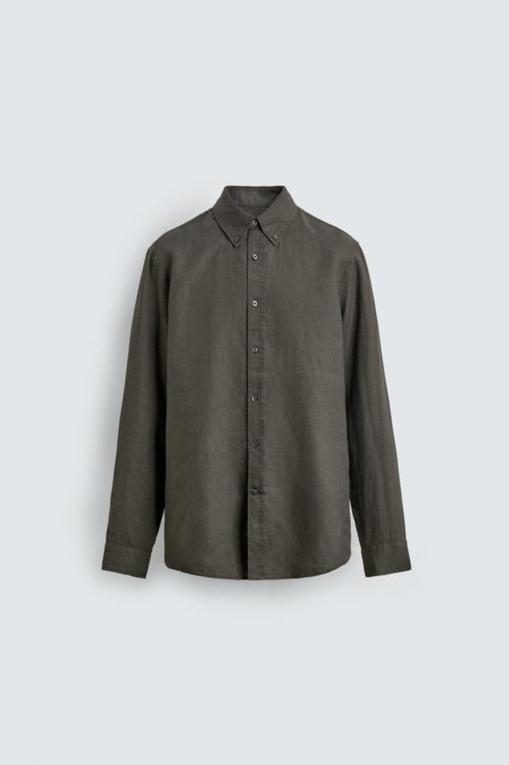 ZARA РУБАШКА ИЗ 100% ЛЬНА, ТЕМНЫЙ ХАКИ