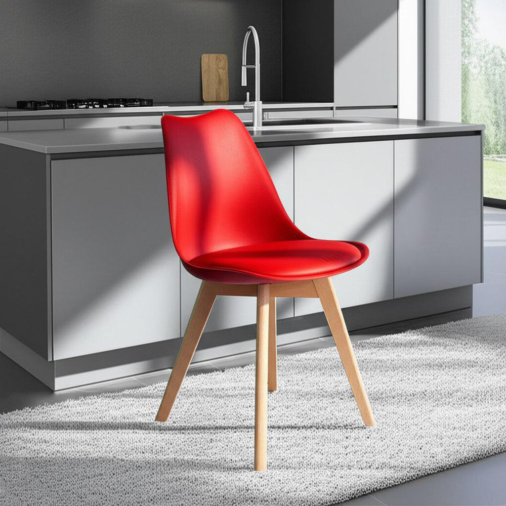 Стул TULIP (mod. 73) дерево/пластик/ПУ, 48.5*52.5*83cм, красный