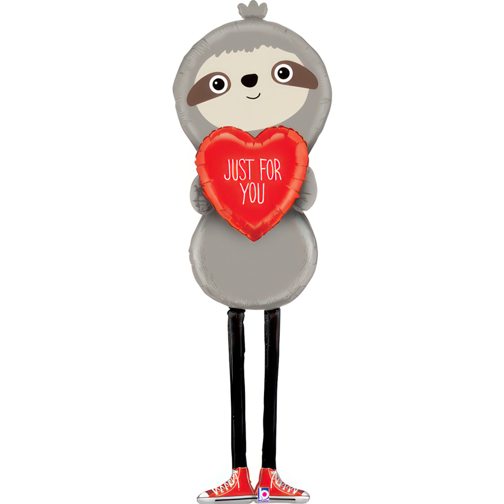 Купить фигурный фольгированный ростовой и ходячий шар с гелием ленивец с сердцем