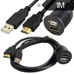 2-портовый комбинированный USB2.0+HDMI удлинитель встраиваемый резьбовой 26 мм