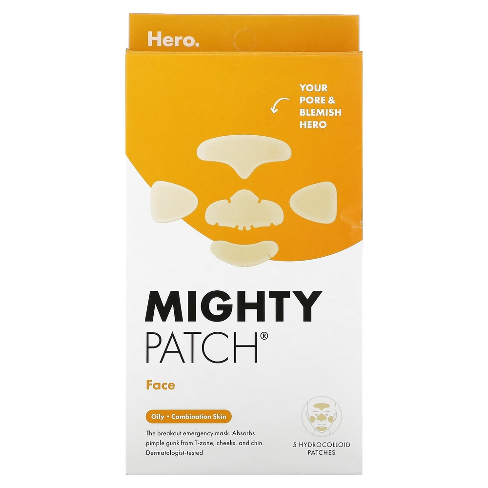 Hero Cosmetics, Mighty Patch®, для лица, для жирной и комбинированной кожи, 5 гидроколлоидных патчей