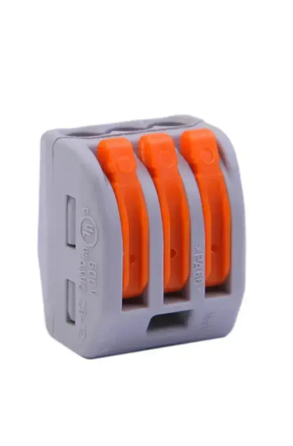 Клеммы Wago 222-413, клеммники соединительные для проводов с рычажком одножильные и многожильные, 3-х контактная (Ваго) 32А , 10 шт