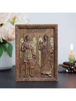 Святые Архангелы Михаил и Гавриил икона деревянная, ясень